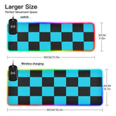 Checkboard Black Blue Plaid Wireless Charging Mouse Pad for Mobile Phone Extra Large Gaming Mousepad with 13 Lighting Modes Mouse Mat for Office Home Gaming MacBook PC Laptop Desk